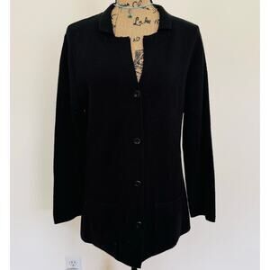 Lineamidas Women Merino Wool Italy Black Buton Cardigan Sweater Jacket Shacket M